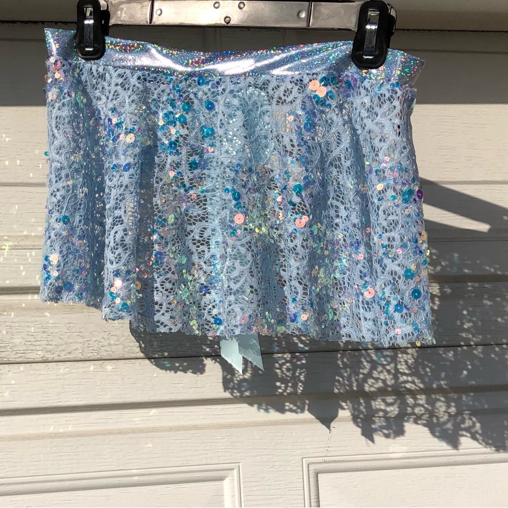 J. Valentine Blue/Aqua Sequin Net Tie Wrap Skirt